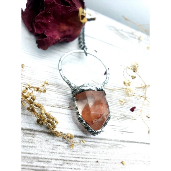 Fire quartz crystal necklace handmade - Picture 4 of 12